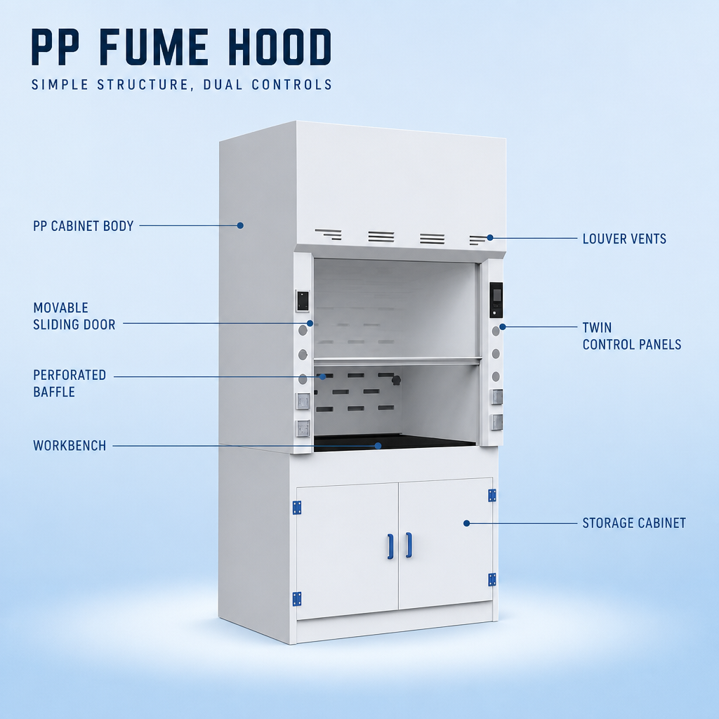 Laboratory Fume Hood labelled component diagram