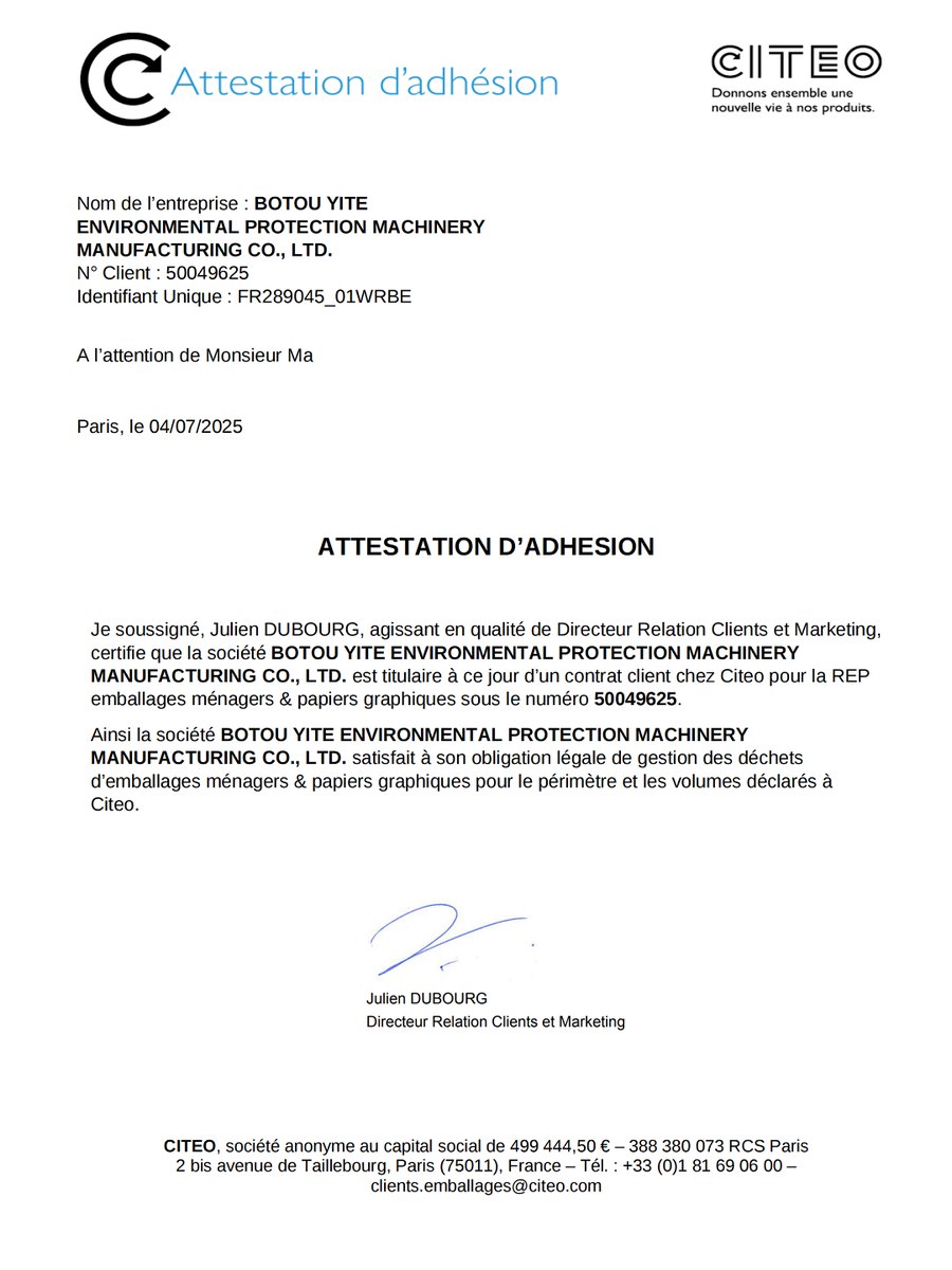 EPR Packaging Registration — France